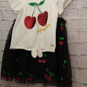 Tahari Cherry Sequin Top and Skirt Set